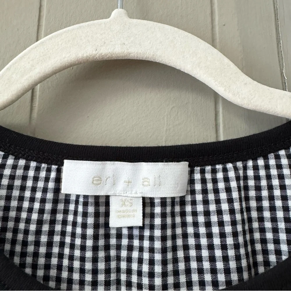 Eri +‎ Ali Gingham Back Peplum Top Black Tee Anthropologie XS - Picture 5 of 12